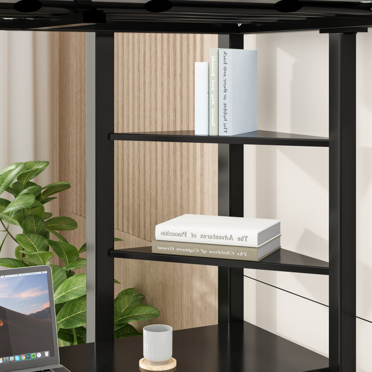 Loft Bed With Desk, Metal Loft Bed Twin Size, Loft Bed Frame With Desk And Storage Compatible With Boys Girls Teens, Black Bedroom Bed Frame