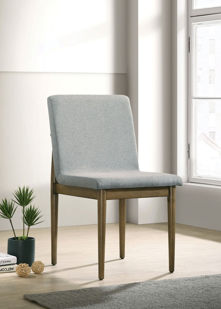 Natural Tone Frame Light Gray Fabric Set Of 2Pc Side Chairs Dining Room Furniture Chair Upholstered Seat