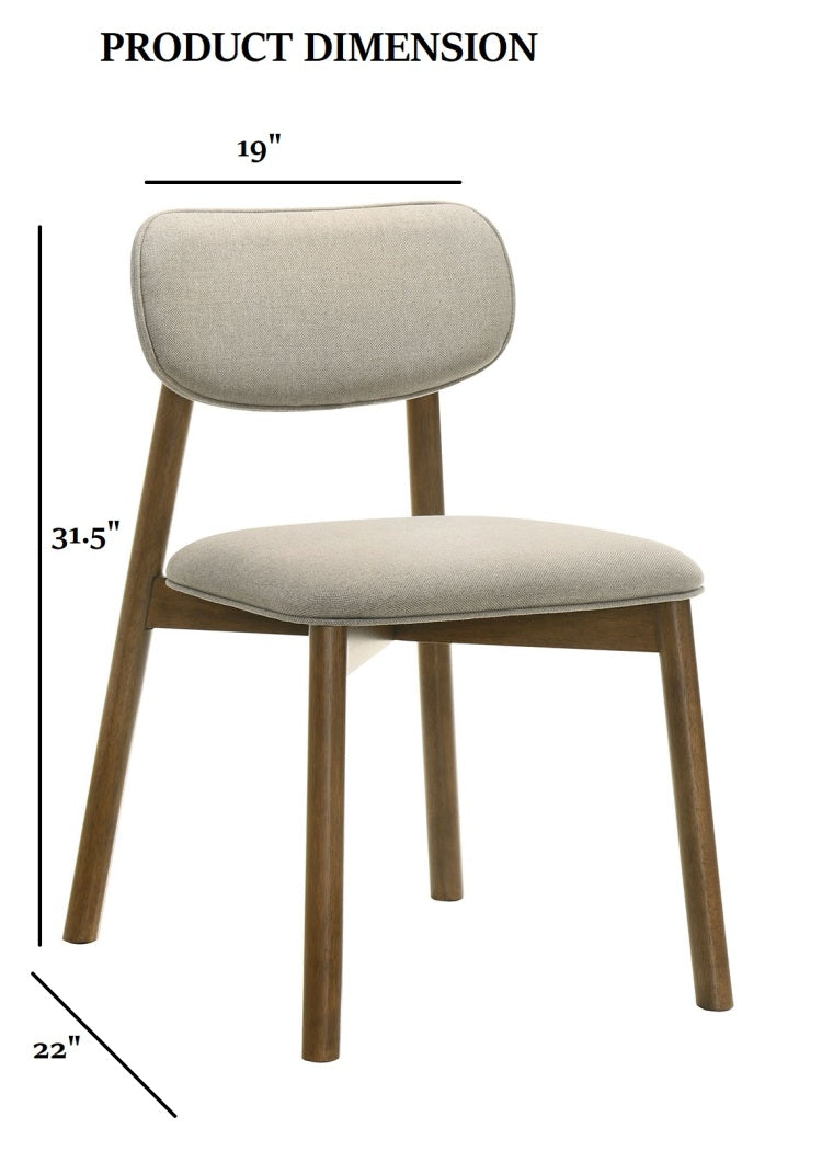 Mid Century Modern Style 2Pc Side Chair Upholstered Polyester Walnut And Beige Finish Dining Room
