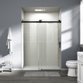 56" 60" W X 76" H Frameless Soft Closing Single Sliding Shower Door, 3 8" 10Mm Tempered Glass With Easy Cleaning Nano Coating, Matte Black 22D01 60Mb