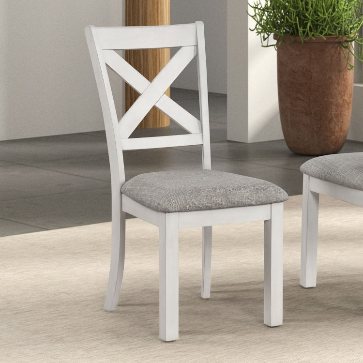 Rustic White Oak Farmhouse 2Pcs Dining Chairs Cross Back Wooden Cushion Seat Kitchen Dining Room Furniture