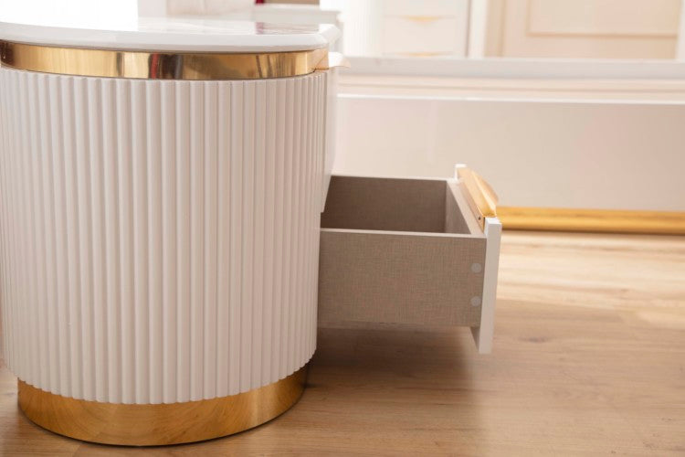 Laura Gold Detailed Left 2 Drawer Nightstand Made With Wood In White Same Asg150109250 Nj Inventory