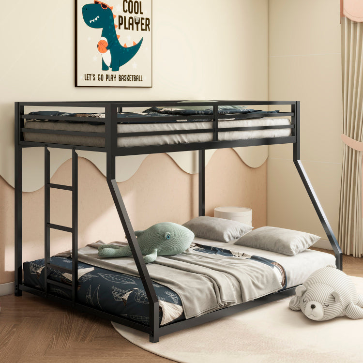 Adam Sturdy Twin Over Full Bunk Bed Metal Black For Kids And Adult, Low Profile Twin Over Full Bunk Bed With Ladder And Guardrails, Easy Climbing, Beds For Bedroom, Same As Original B083124171