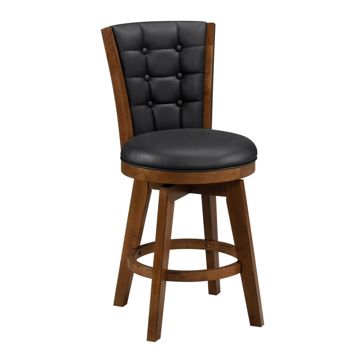 Swivel Counter Height Chairs Set Of 2, Button Tufted Upholstered Seat And Back Chestnut Finish Solid Wood Dining Furniture