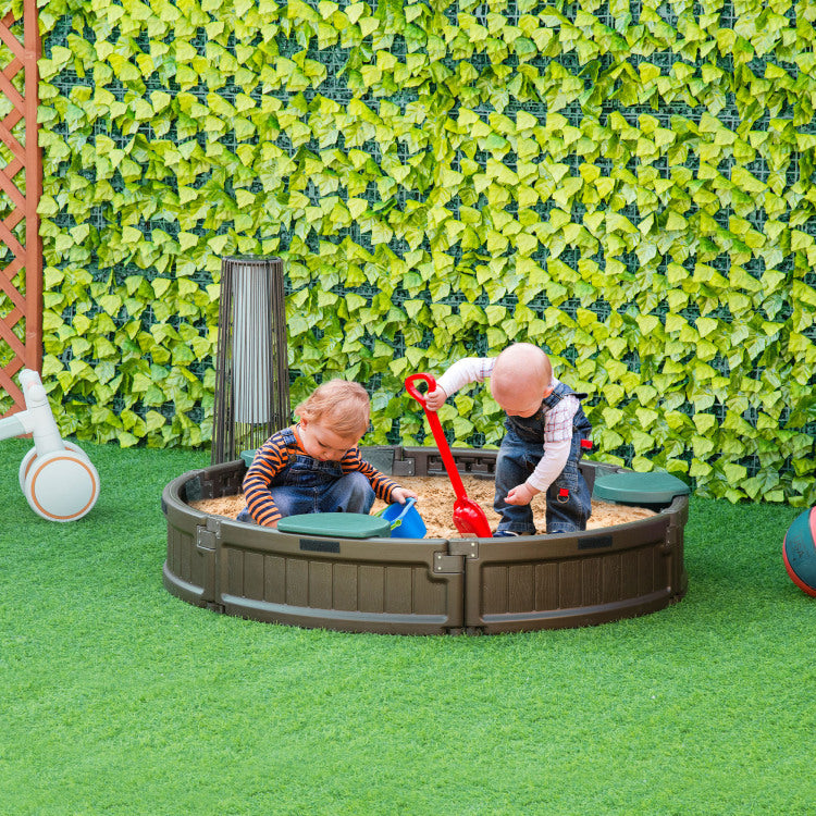 Outsunny Kids Outdoor Sandbox With Cover Garden Bed, Easy Assembly Children'S Round Sandbox For Backyard, Brown, 48.5" X 48.5" X 8.75"