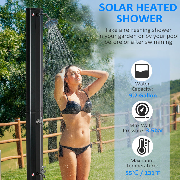 Outsunny 7Ft Outdoor Solar Heated Shower With 360 Rotating Shower Head, Foot Shower Faucet, Temperature And Pressure Adjustable, Holds 9.2 Gallons For Backyard Pool