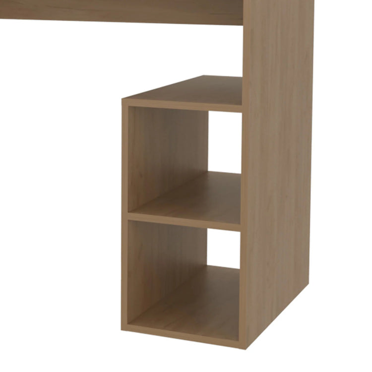 Natural Oak Computer Desk With Open Storage And Open Shelf