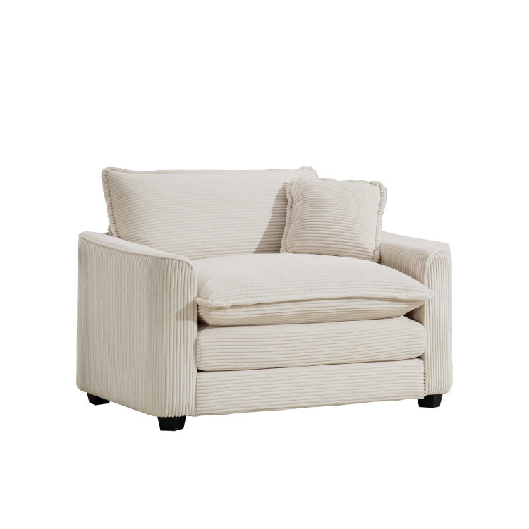 Light Beige Corduroy Fabric, Comfortable Single Accent Chair Deep Seat Sofa With One Pillow, Suitable For Living Room And Bedroom, Club Multiple Occasional Areas