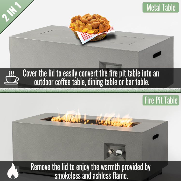 Old Sku: W853P193937 42" Propane Gas Fire Pit Table 2 Pieces, 50000 Btu Rectangular Steel Fire Pit With Glass Wind Guard For Outside Patio Deck Garden Courtyard Gray