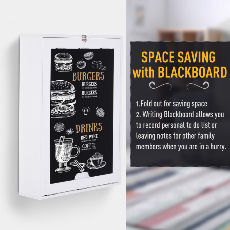 Homcom Wall Mounted Foldable Desk With A Blackboard, Fold Out Convertible Floating Desk With Shelves, White