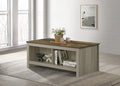 Nilda 43"W Gray Oak Coffee Table With Open Shelves Front And Back