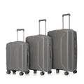20" 24" 28" 3 Pcs Set In Pp Spinner Wheel Luggage, Carry On Suitcase, Matching Color, Combination Lock Silver Grey