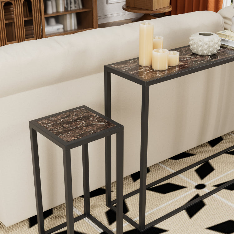 3 Piece Set Of Narrow Table, High End Edge Wrapped Entrance Hall Table, Entrance, Industrial Corridor Table, Living Room, Entrance Hall, Rural Brown Black Color