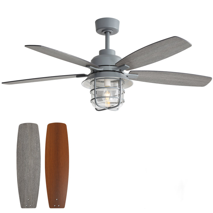 52 Inch Cement Grey With E26 Light,Glass Lampshade,5 Plywood Blades,Noiseless Dc Motor,6 Wind Speed
