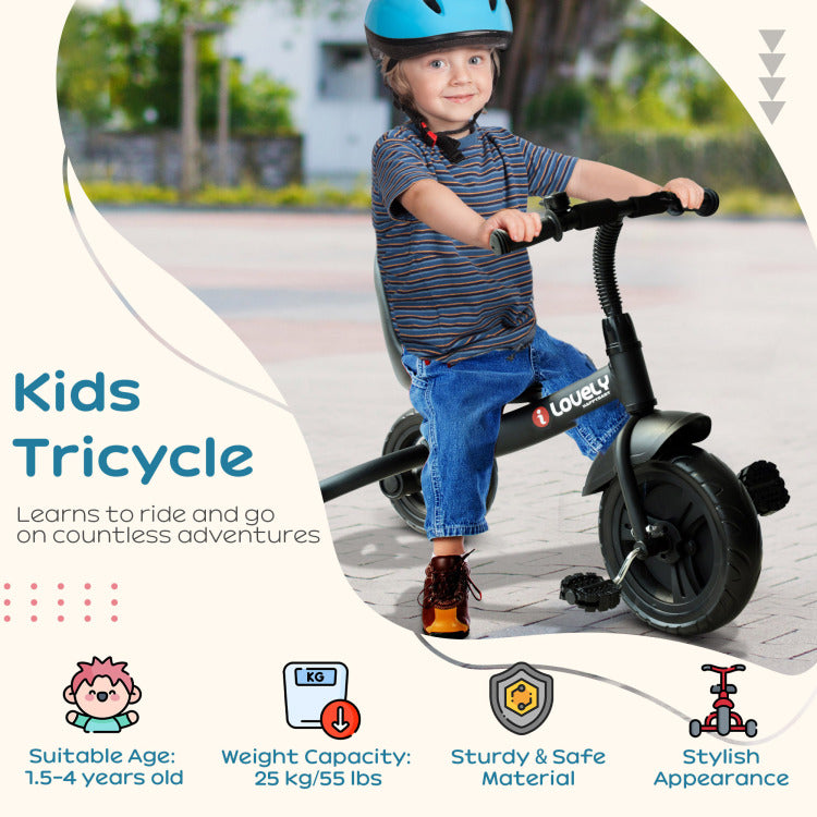 Qaba 3 Wheel Recreation Ride On Toddler Tricycle With Bell Indoor Outdoor Black