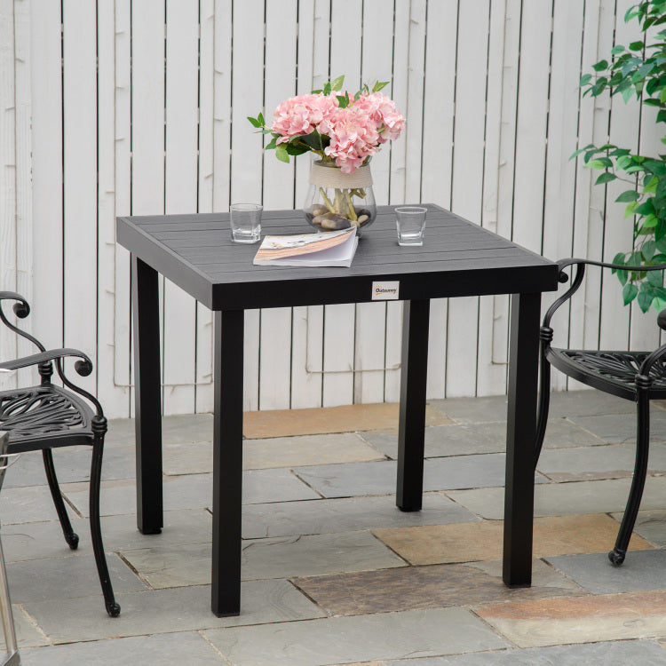 Outsunny Outdoor Dining Table For 4 Person, Square, Aluminum Metal Legs For Garden, Lawn, Patio, Woodgrain Black