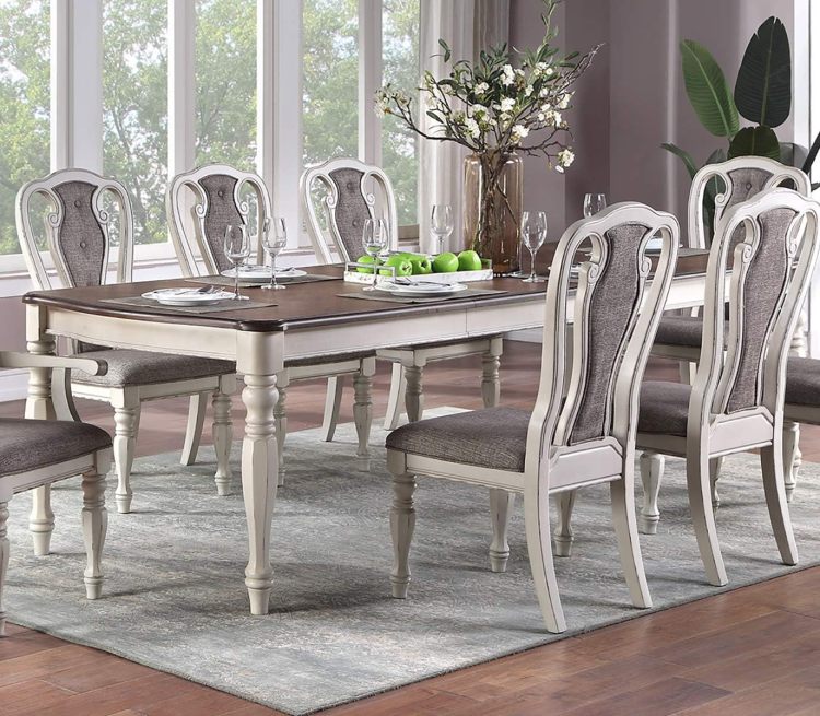 Transitional 9Pc Dining Set Dining Table W Oak Top 6Xside Chairs And 2X Arm Chairs Cushion Seat Antique White Kitchen Dining Room