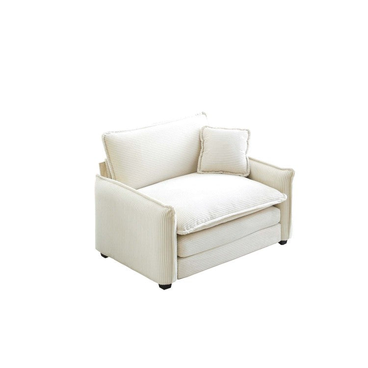 Comfortable Single Deep Seat Sofa With One Pillow, Suitable For Living Room And Bedroom, Club Multiple Occasions,Beige Corduroy