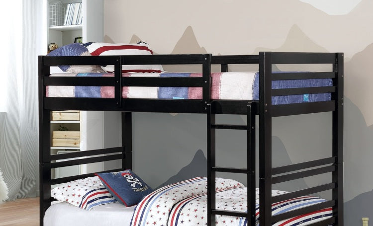 Classic Design Twin Over Twin Bunk Bed Transitional Style With Two Drawers Attached Ladder Black