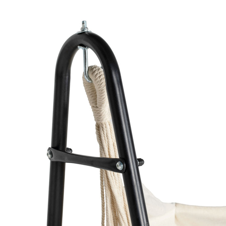 Outsunny Patio Hammock Chair With U Shape Stand, Outdoor Hammock Swing Hanging Lounge Chair With Side Pocket, Black Cream White
