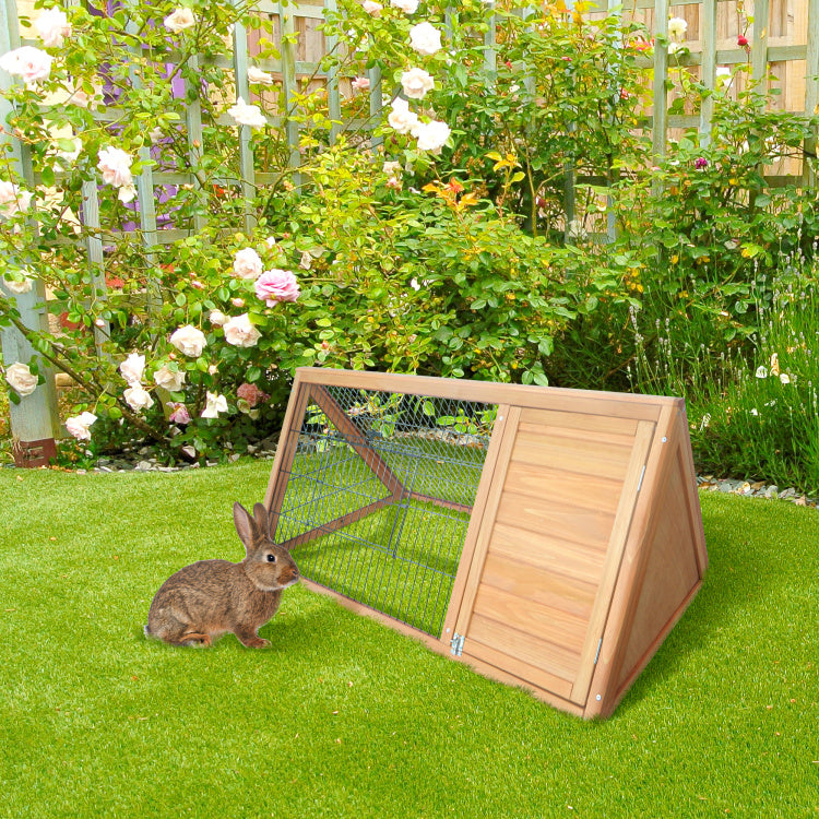Pawhut 46" X 24" Wooden A Frame Outdoor Rabbit Cage Small Animal Hutch With Outside Run & Ventilating Wire, Yellow