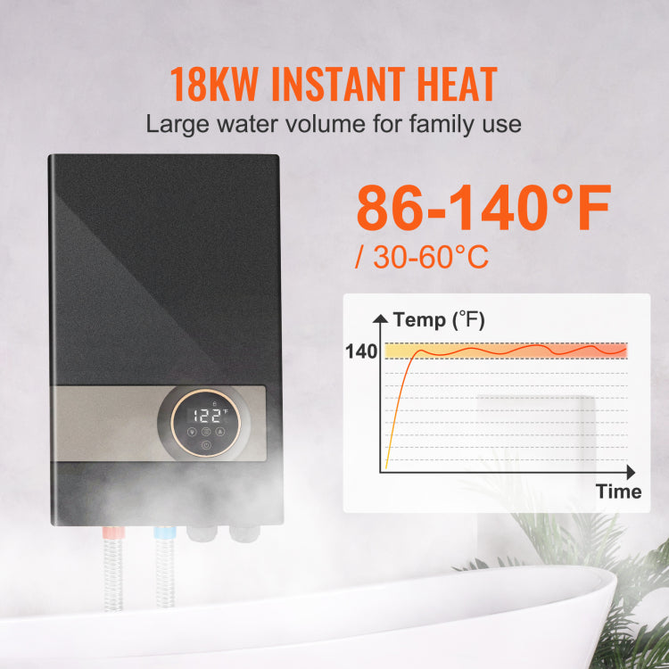 Instant Water Heater, 18Kw Electric Tankless Water Boiler, Digital Temperature Display & Easy Installation & 24 Hour Water Supply, For Kitchen Bathroom Shower Mall Salon Shampoo Etl Listed