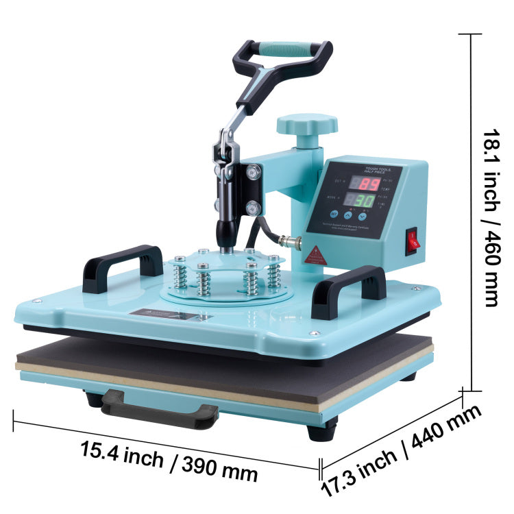 Heat Press Machine 12X15 In 5 In 1 With 30Oz Tumbler Press T Shirts Mint Green