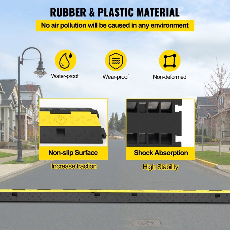 Cable Protector Ramp, 5 Packs 2 Channels Speed Bump Hump, Rubber Modular Speed Bump Rated 11000 Lbs Load Capacity, Protective Wire Cord Ramp Driveway Rubber Traffic Speed Bumps Cable Protector
