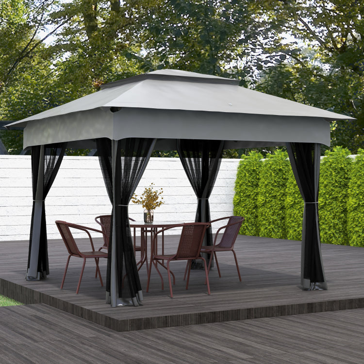 Outsunny 11' X 11' Pop Up Canopy, Outdoor Patio Gazebo Shelter With Removable Zipper Netting, Instant Event Tent W 114 Square Feet Of Shade And Carry Bag For Backyard, Garden, Light Gray