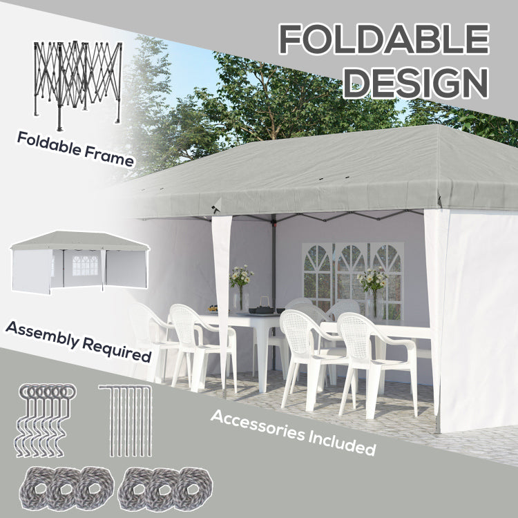 Outsunny 10' X 20' Pop Up Canopy Tent With 4 Sidewalls, Heavy Duty Tents For Parties, Outdoor Instant Gazebo With Carry Bag, For Outdoor, Garden, Patio, White