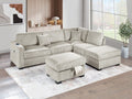 Camel Wide Welt Corduroy Sectional Sofa Reversible Chaise Sofa W Usb Storage Ottoman Upholstered Couch Pillows 3Pc Set Living Room