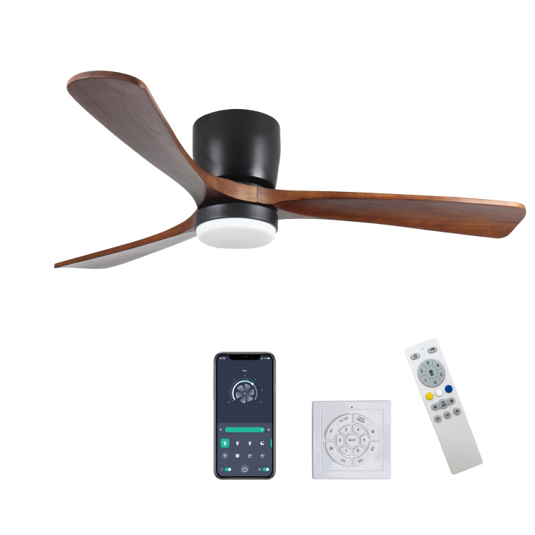 42 Inch Black Wood S With Lights And Remote, Modern Flush Mount Low Profile With Light, 6 Speed, Reversible Dc Motor, For Bedroom Outdoor Farmhouse Patios