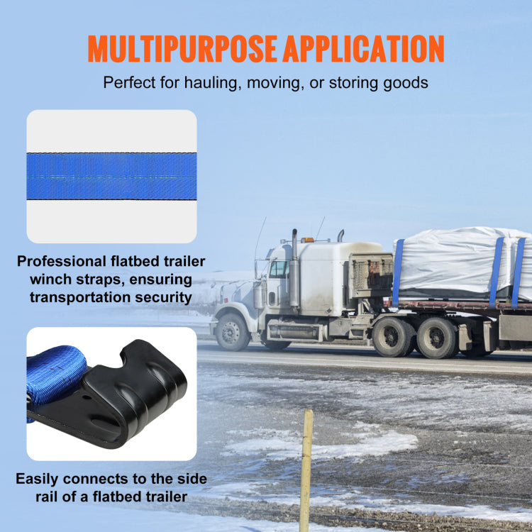Winch Straps, 4" X 30', 6000 Lbs Load Capacity, 18000 Lbs Breaking Strength, Truck Straps With Flat Hook, Flatbed Tie Downs Cargo Control For Trailers, Farms, Rescues, Tree Saver, Blue 10 Pack