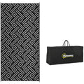 Outsunny Reversible Outdoor Rug, 9' X 18' Waterproof Plastic Straw Floor Mat, Portable Rv Camping Carpet With Carry Bag, Large Floor Mat For Backyard, Deck, Picnic, Beach, Black & Gray Geometric