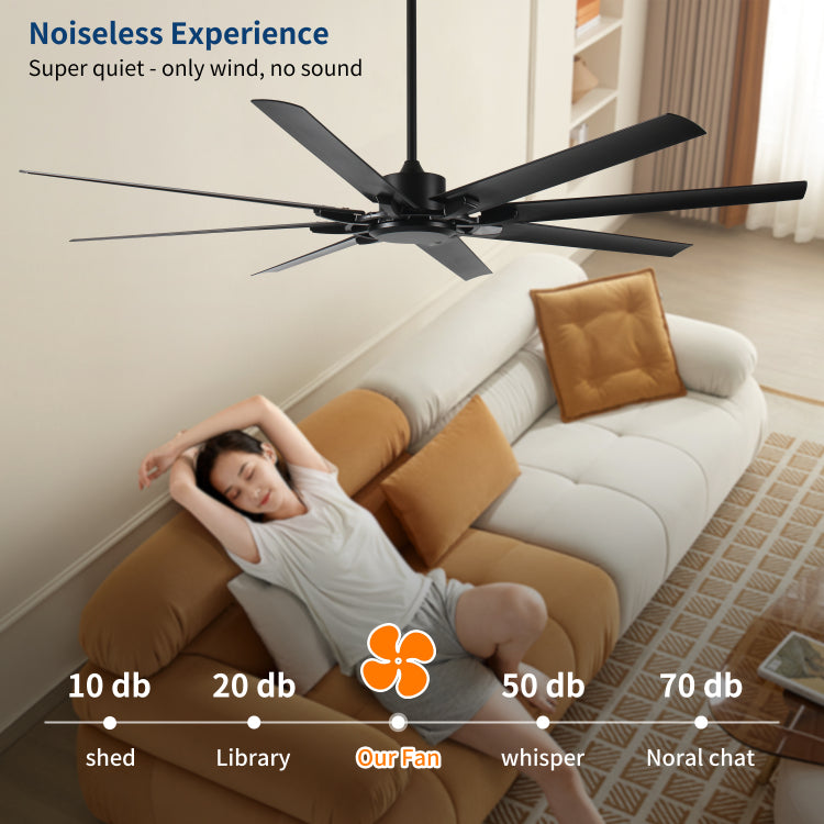 75 Inch Industrial Dc Motor No Light, Large With 8 Reversible Blades, 3 Downrods, 6 Speed Remote Control, Home Or Commercial S For Porch Garage Shop, Black