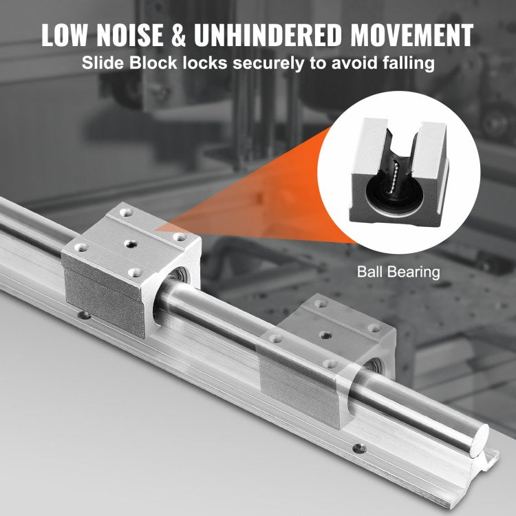 Linear Guide Rail Set, Sbr16 2000Mm, 2 Pcs 78.7 In 2000 Mm Sbr16 Guide Rails And 4 Pcs Sbr16Uu Slide Blocks, Linear Rails And Bearings Kit For Automated Machines Diy Project Cnc Router Machines