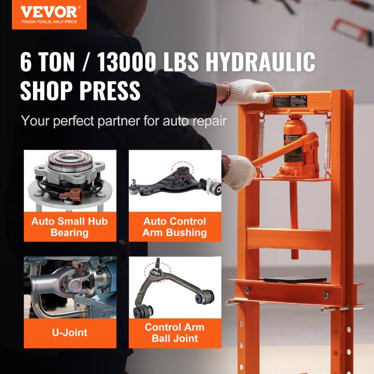 Hydraulic Shop Press, 6 Ton H Frame Hydraulic Garage Shop Floor Press, Adjustable Shop Press With Press Plates, Heavy Duty Hydraulic Press For Garage, Shop, Workshop