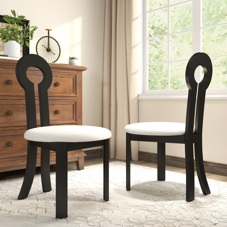 Vintage Rubber Solid Wood Dining Chair, Sheep Plush Dining Chair, Armless Dining Chair, Suitable For Small Home Dressing Room Model Room, Black Set Of 2
