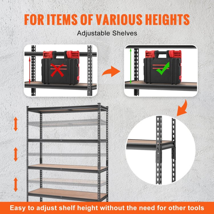 Storage Shelving Unit, 5 Tier Adjustable, 2000 Lbs Capacity, Heavy Duty Garage Shelves Metal Organizer Utility Rack, Black, 18" D X 48" W X 72" H For Kitchen Pantry Basement Bathroom Laundry
