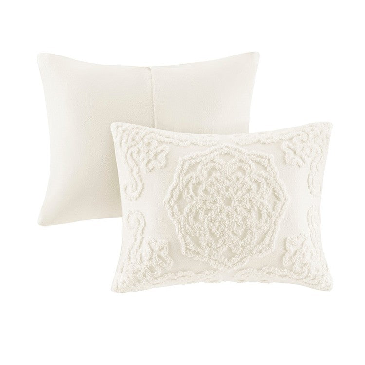 3 Piece Tufted Cotton Chenille Medallion Comforter Set Off White Full Queen