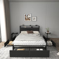 Full Bed Frame, Storage Headboard With Charging Station, Solid And Stable, Noise Free, No Box Spring Needed, Easy Assembly