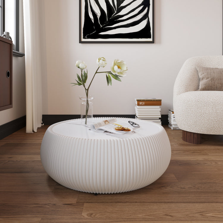 Light Sintered Stone Top Drum Shape Leather Coffee Modern Sofa Table For Living Room Furniture Each Tabletop Has A Unique Grey Pattern