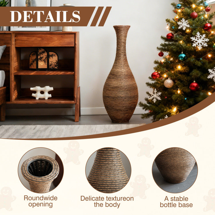 Hand Woven Pvc Rattan Floor Vase, 39.37 Inch Tall Decorative Vase For Home Decor, Beigegreytwo Tone Farmhouse Vase For Living Room, Bohemian & Coastal Style