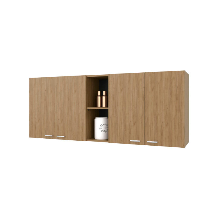 Luray Wall Cabinet Kitchen In Melamine Wit 4 Doors And Open Storage, Natural Oak