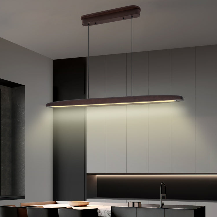 39 Inch Streamline Wooden Led Pendant Light With Remote Control, Adjustable Hanging Light For Dining Room, Kitchen, Living Room Contemporary Walnut Wood Finish