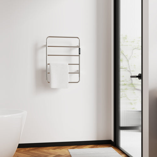18.7" Heated Towel Rack For Bathroom,Wall Mounted With Intelligent Touch Screen Timer, 6 Bar Towel Warmer, 304 Stainless Steel Polished, Plug In Hard Wired