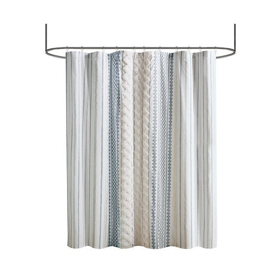 Cotton Printed Shower Curtain With Chenille