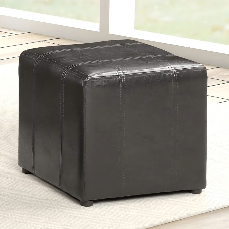 Leather Storage Bench With 2 Side Ottomans, Black
