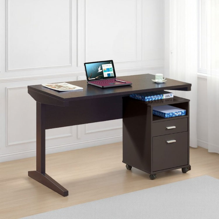 Desk W File Cabinet, 2 Storage Drawers, 47 Inch Red Cocoa Brown