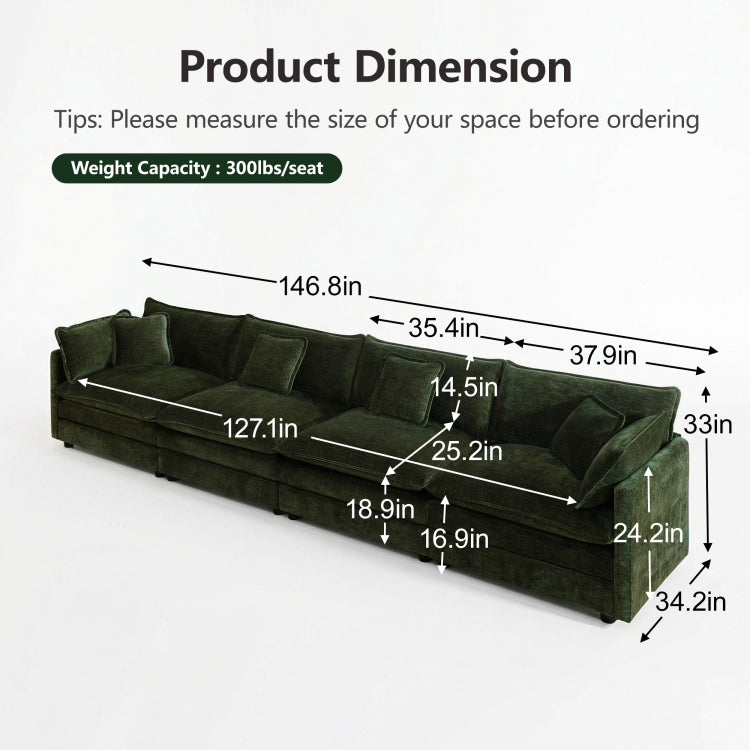 Free Combination Modular Sofa Free,4 Seater Sofa Comfy Chenille Fabric,Sectional Sofa Couch,Green Chenille